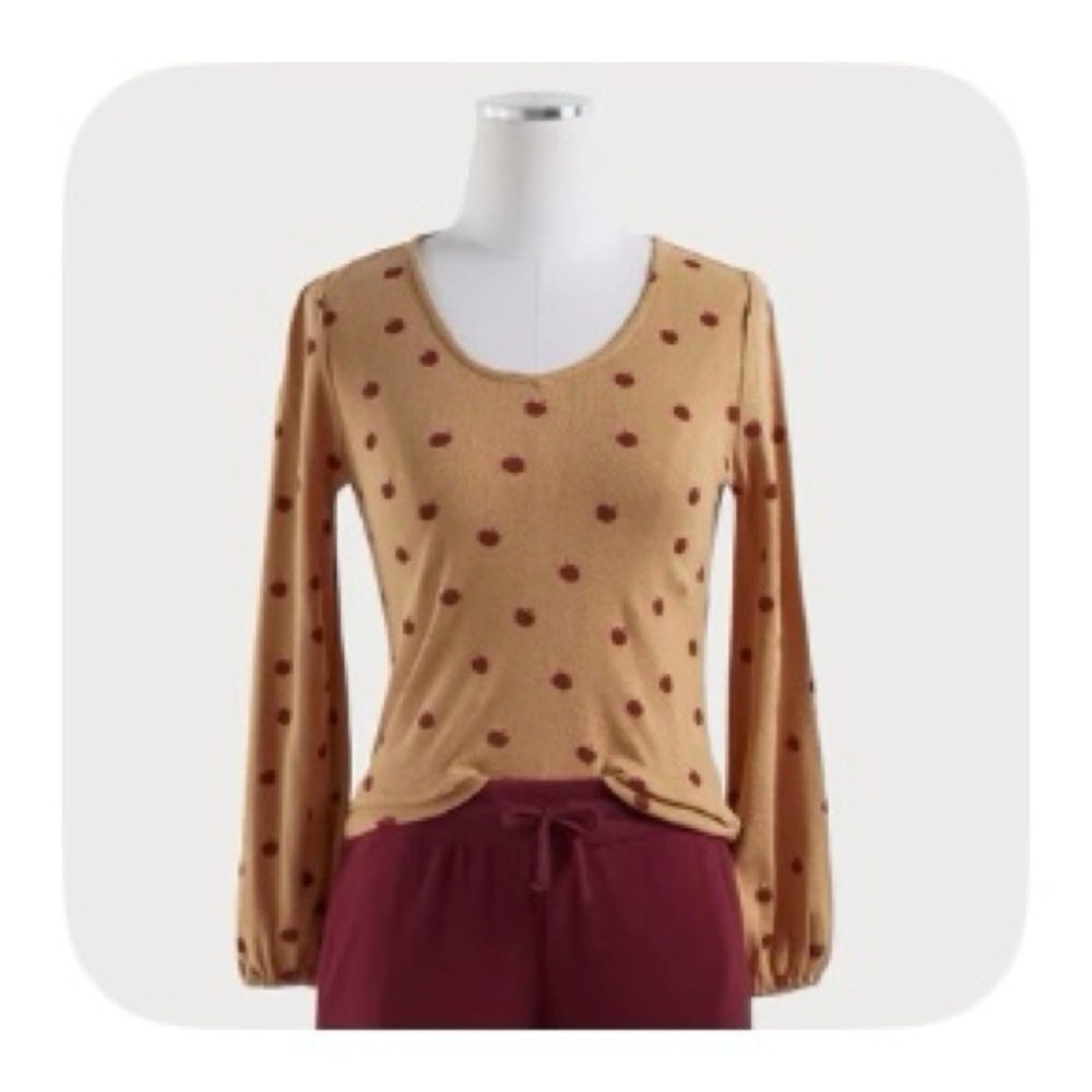 Kate Quinn Pointelle Balloon Sleeve Top Organic Cotton – Red Apple Print, XS